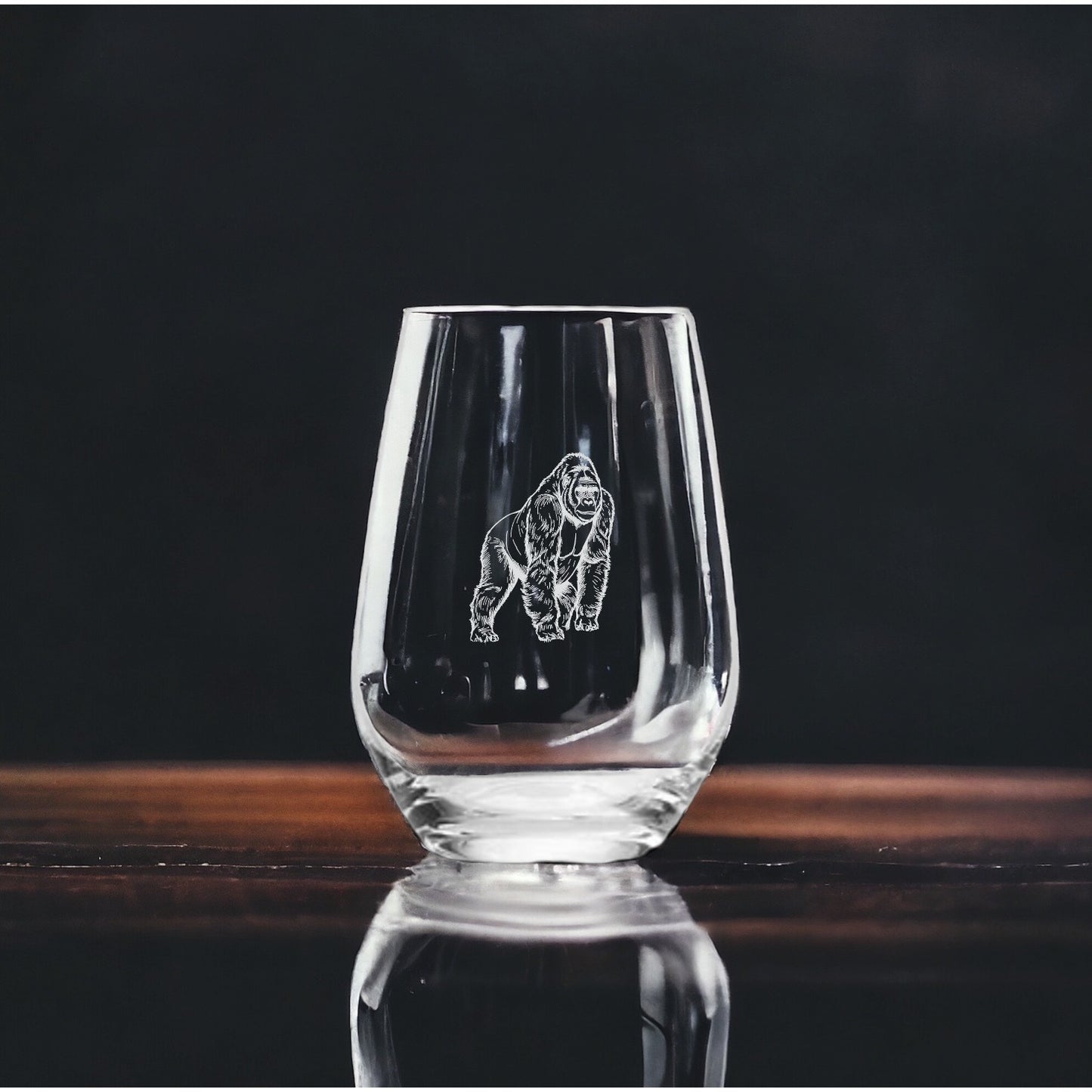 Gorilla Stemless Wine Glasses x4 Premium 15 Oz Personalize Gift Silverback NEW
