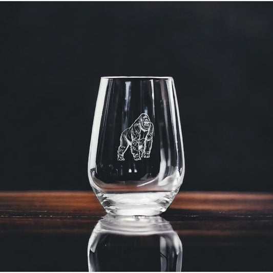 Gorilla Stemless Wine Glasses x4 Premium 15 Oz Personalize Gift Silverback NEW