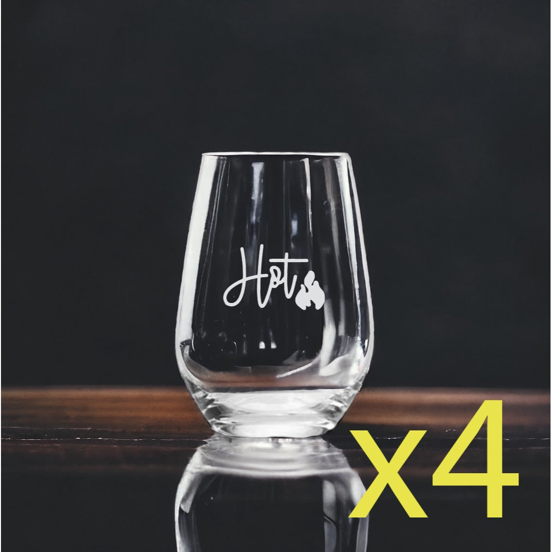 Hot Fire Stemless Wine Glasses x4 Premium 15 Oz Personalize Flame Heat NEW