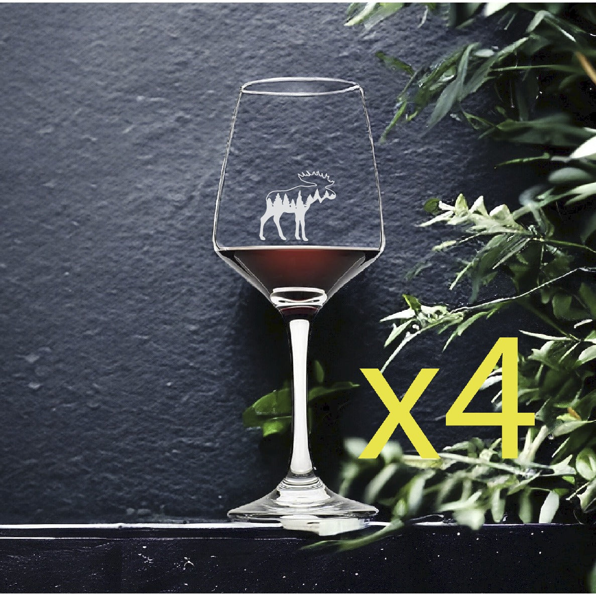 Moose Nature Wine Glasses x4 Premium 12 Oz Personalize Outdoor Wildlife NEW