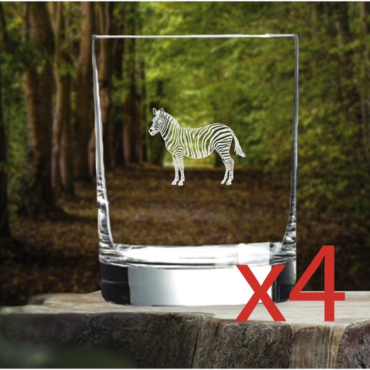 Zebra Whiskey Glasses x4 Double 14 Oz Premium Old Fashioned Animal Gift NEW