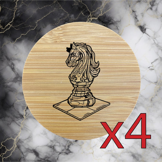 Knight x4 Bamboo Coasters Drink Natural Wood Home Decor Lounge Chess Game NEW