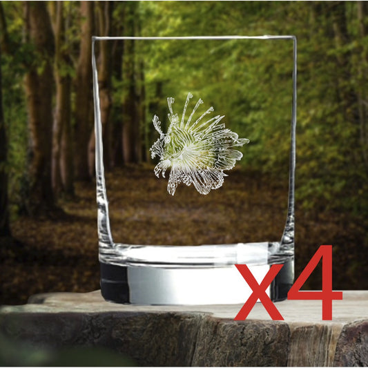 Lionfish Whiskey Glasses x4 Double 14 Oz Premium Old Fashioned Animal Gift NEW