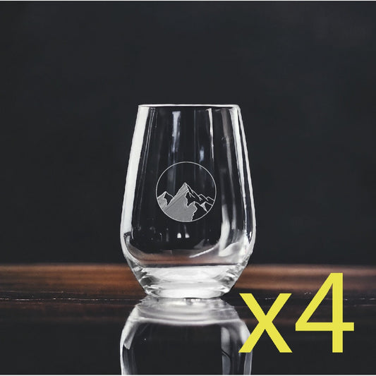 Mountain Simplistic Stemless Wine Glasses x4 Premium 15 Oz Personalize Wild NEW