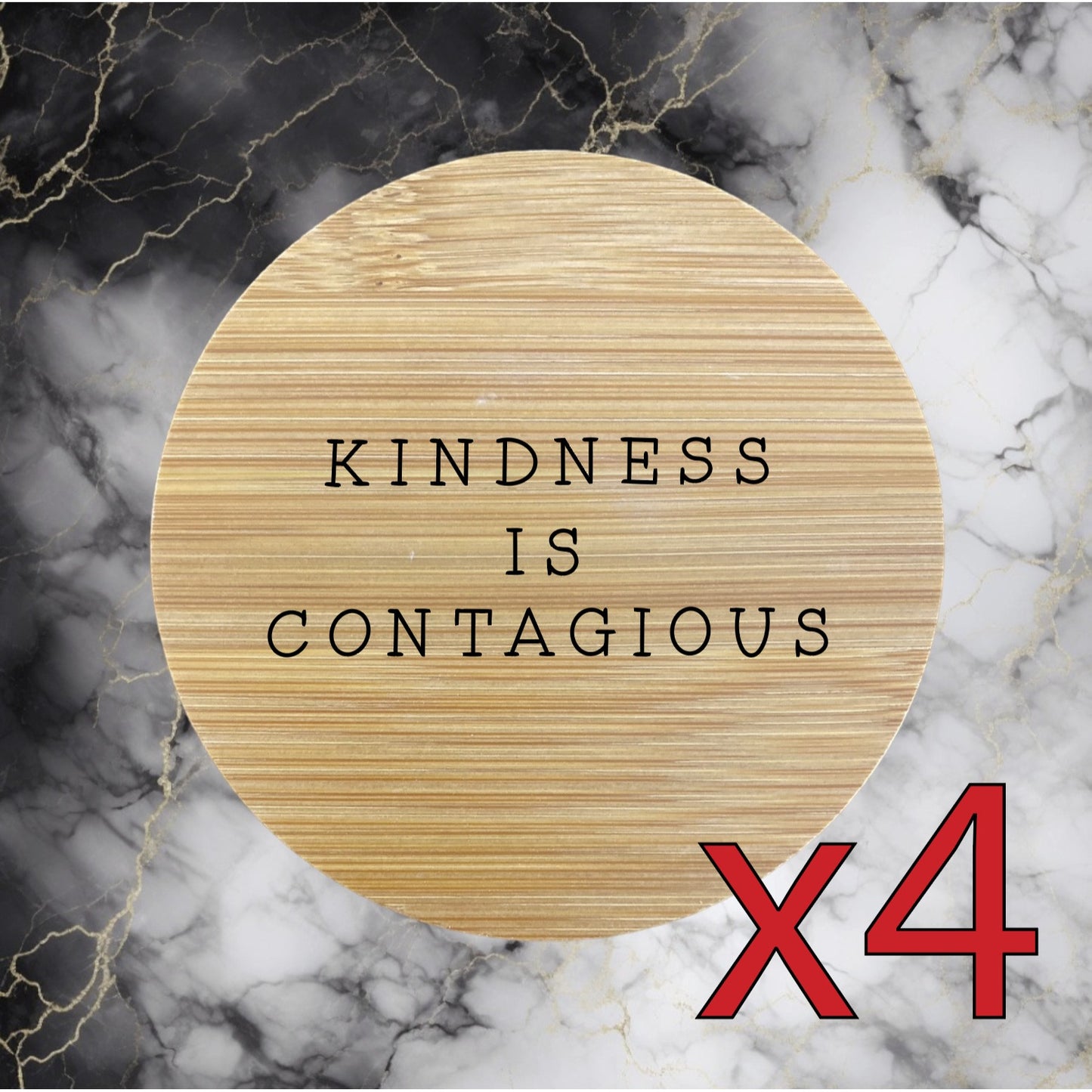 Kindness x4 Bamboo Coasters Drink Natural Wood Home Decor Lounge Quote NEW