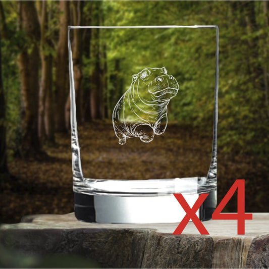 Hippo Whiskey Glasses x4 Double 14 Oz Premium Old Fashioned Animal Wild Gift NEW