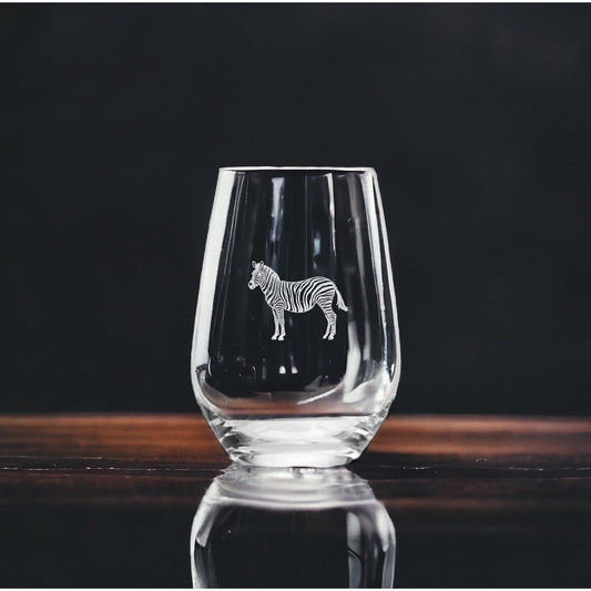 Zebra Stemless Wine Glasses x4 Premium 15 Oz Personalize Gift Outdoor Animal NEW