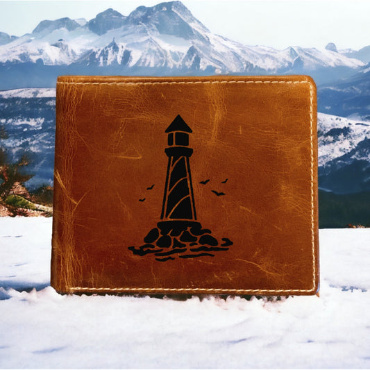 Lighthouse Leather Wallet Bifold Premium Quality Buffalo Beach Ocean NEW