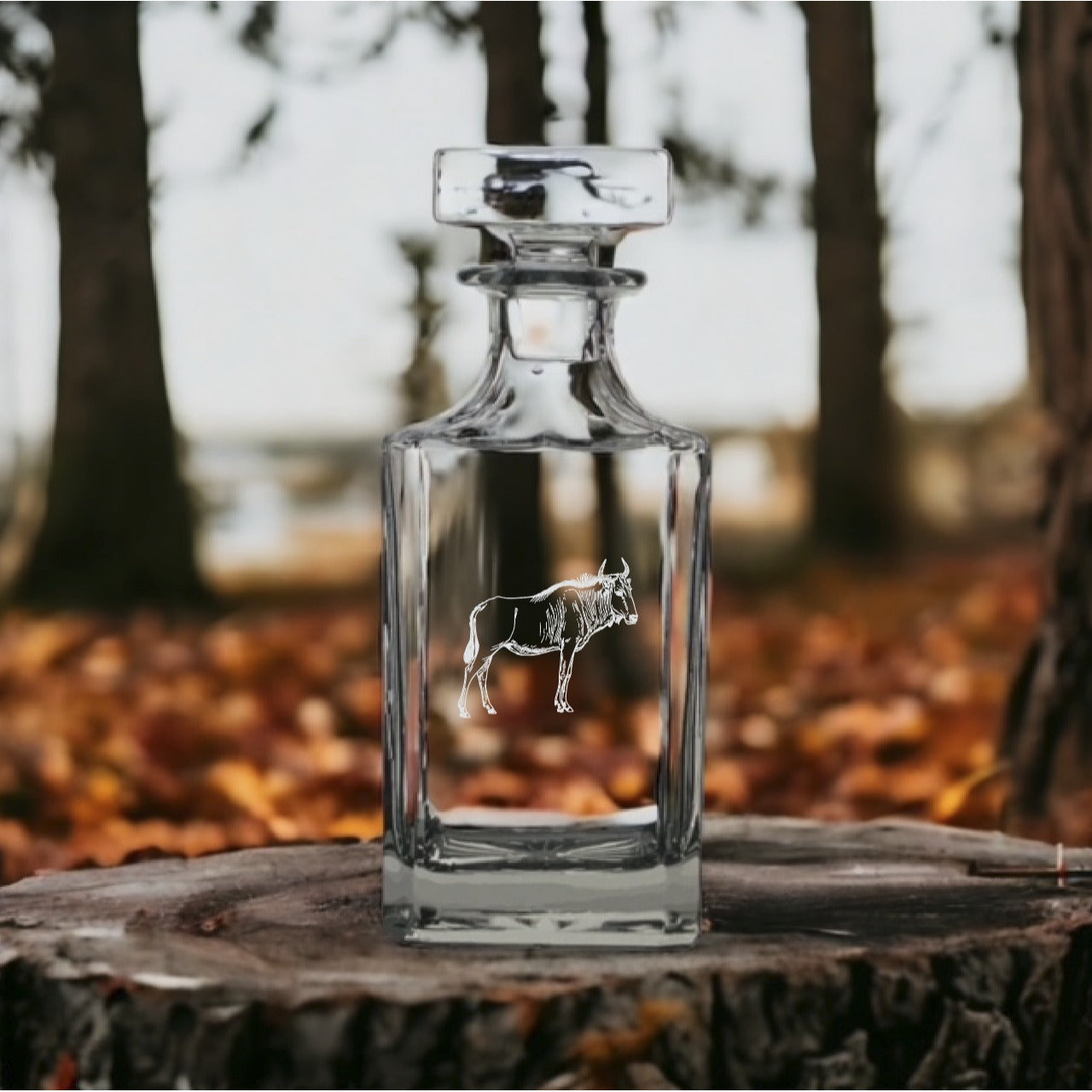 Wildebeest Decanter 26 Oz Bourbon Whiskey Premium Glass Personalize Animal NEW