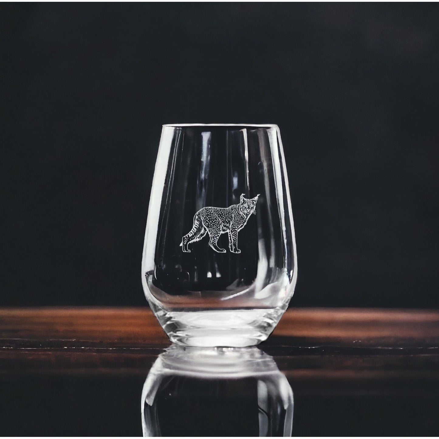 Lynx Stemless Wine Glasses x4 Premium 15 Oz Personalize Gift Cat Animal NEW