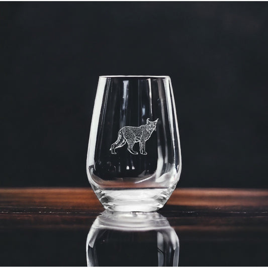 Lynx Stemless Wine Glasses x4 Premium 15 Oz Personalize Gift Cat Animal NEW