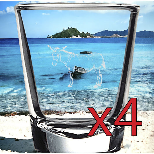 Donkey x4 Shot Glasses Spirit Liquor Party 2 Oz Premium Customize Animal NEW