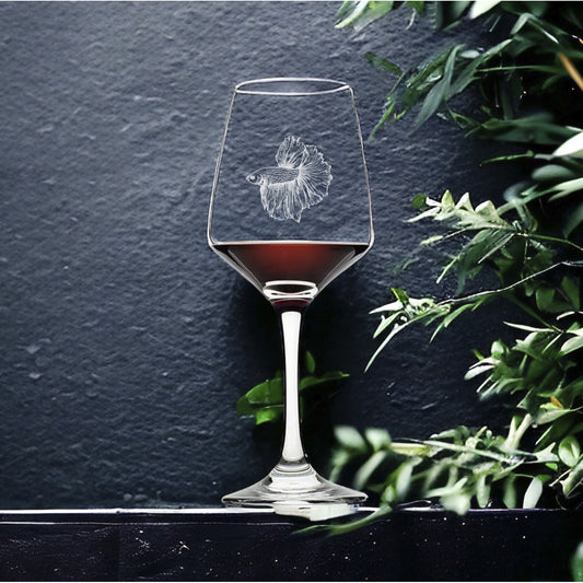 Betta Fish Wine Glasses x4 Premium 12 Oz Personalize Animal Pet Gift NEW