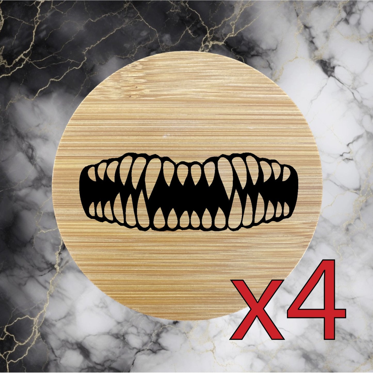 Monster Smile x4 Bamboo Coasters Drink Natural Wood Home Decor Lounge Horror NEW