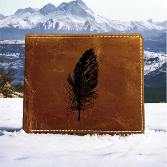 Feather Leather Wallet Bifold Premium Quality Buffalo Bird Animal NEW
