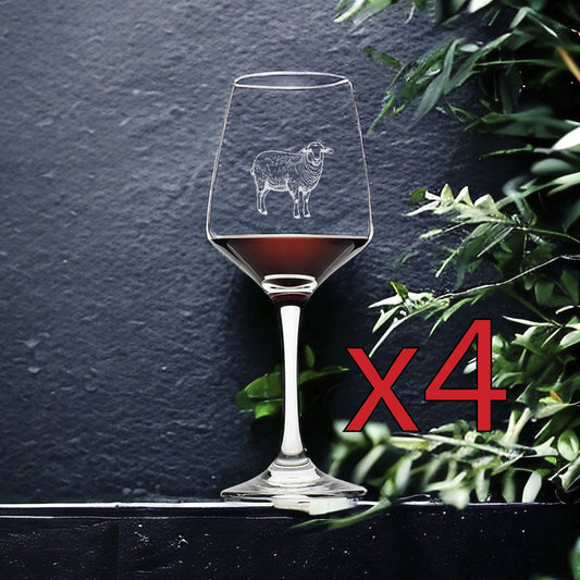 Sheep Wine Glasses x4 Premium 12 Oz Personalize Farm Animal Lamb Pet Gift NEW