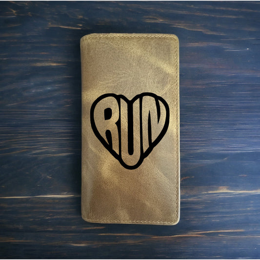 Run Heart Rodeo Wallet Cowboy Western Buffalo Leather Premium Cardio Gym NEW