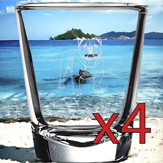 Bulldog x4 Shot Glasses Spirit Liquor Party 2 Oz Premium Customize Dog Pet NEW