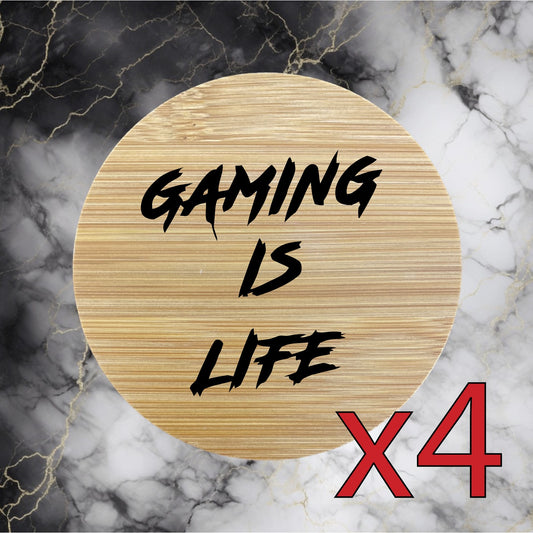 Gaming Is Life x4 Bamboo Coasters Drink Natural Wood Home Decor Lounge Quote NEW