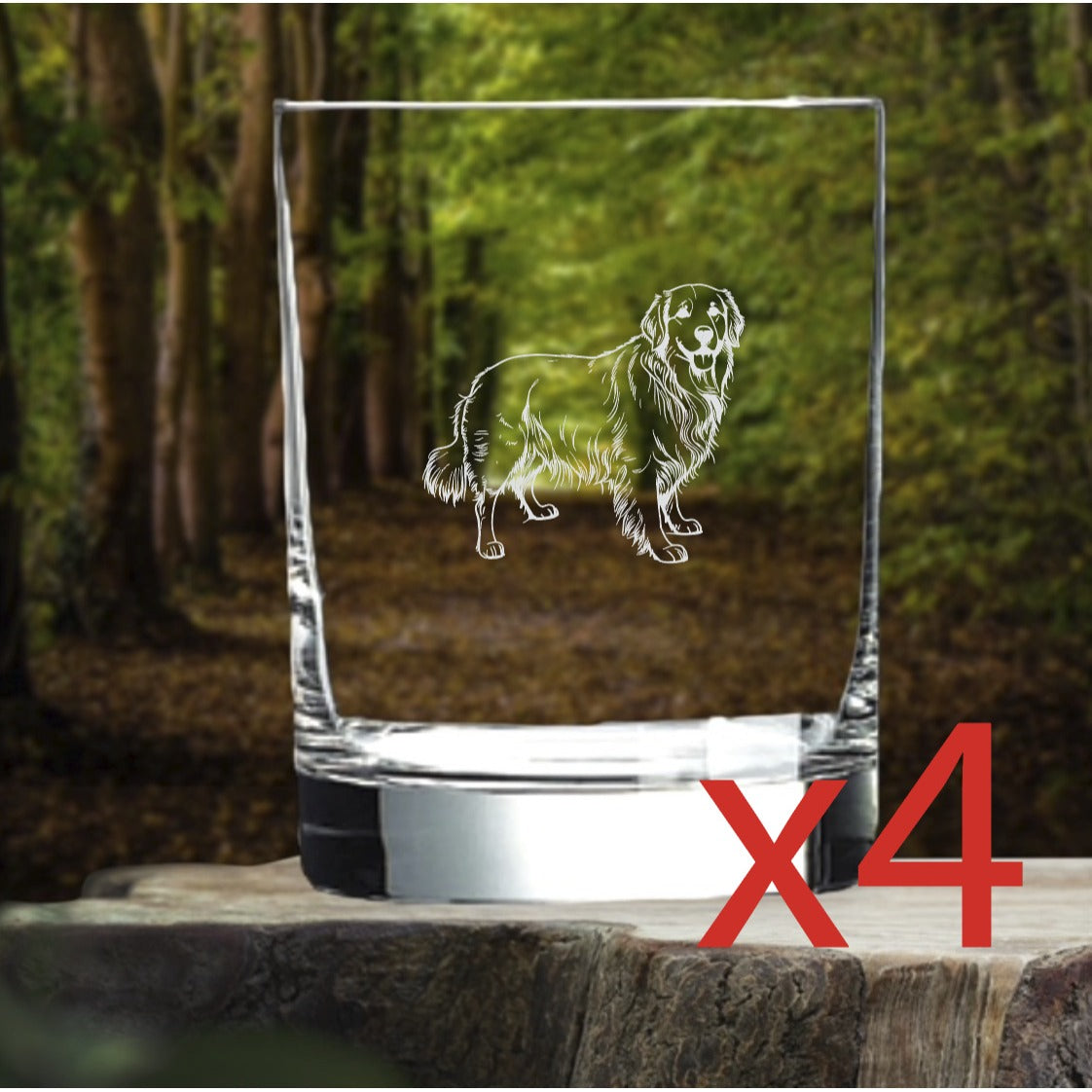 Golden Retriever Whiskey Glasses x4 Double 14 Oz Premium Old Fashioned Dog NEW