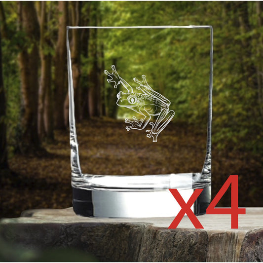 Tree Frog Whiskey Glasses x4 Double 14 Oz Premium Old Fashioned Animal Gift NEW