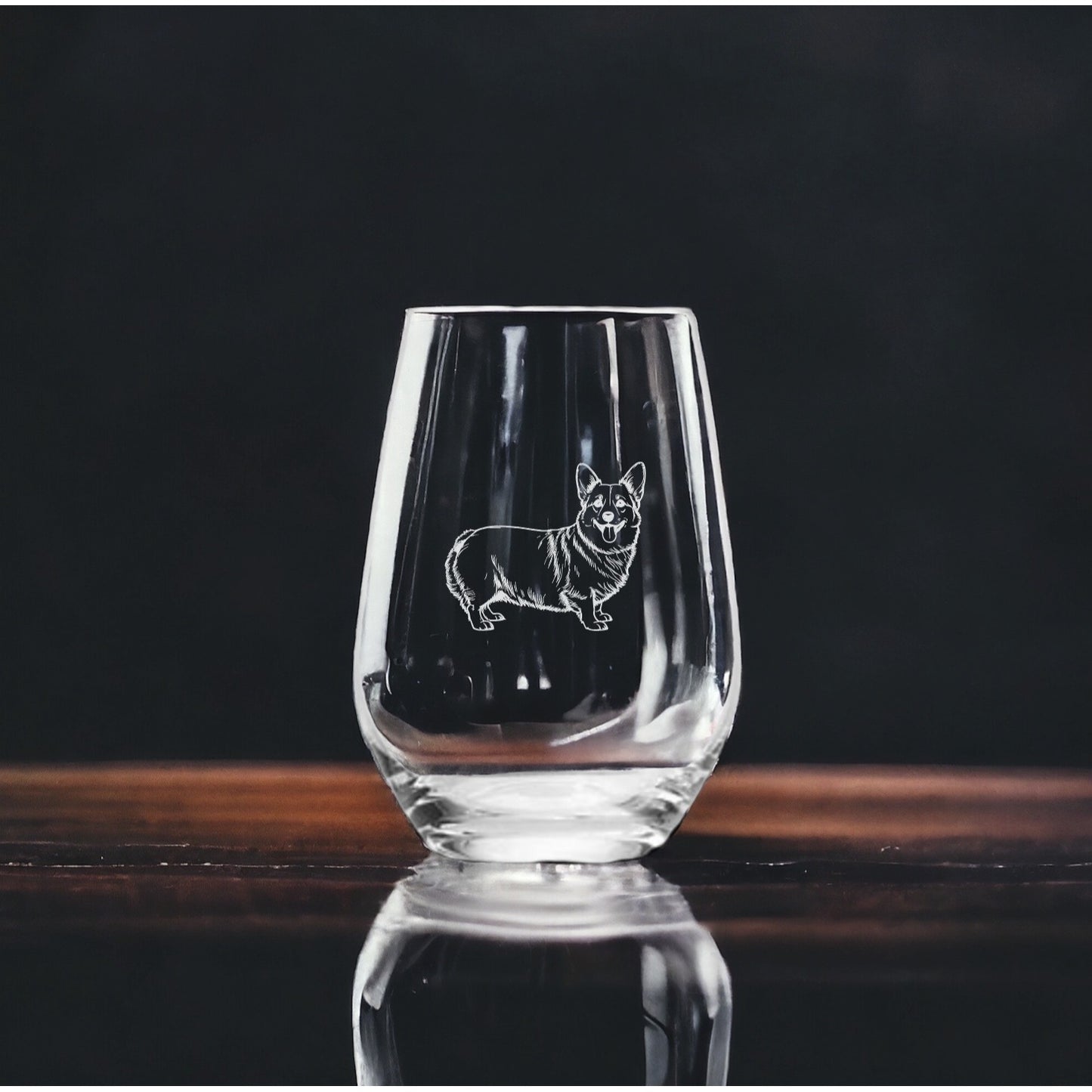 Corgi Stemless Wine Glasses x4 Premium 15 Oz Personalize Dog Animal Pet Gift NEW