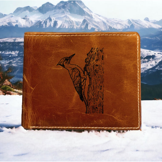 Woodpecker Leather Wallet Bifold Premium Quality Buffalo Bird Animal Outdoor NEW