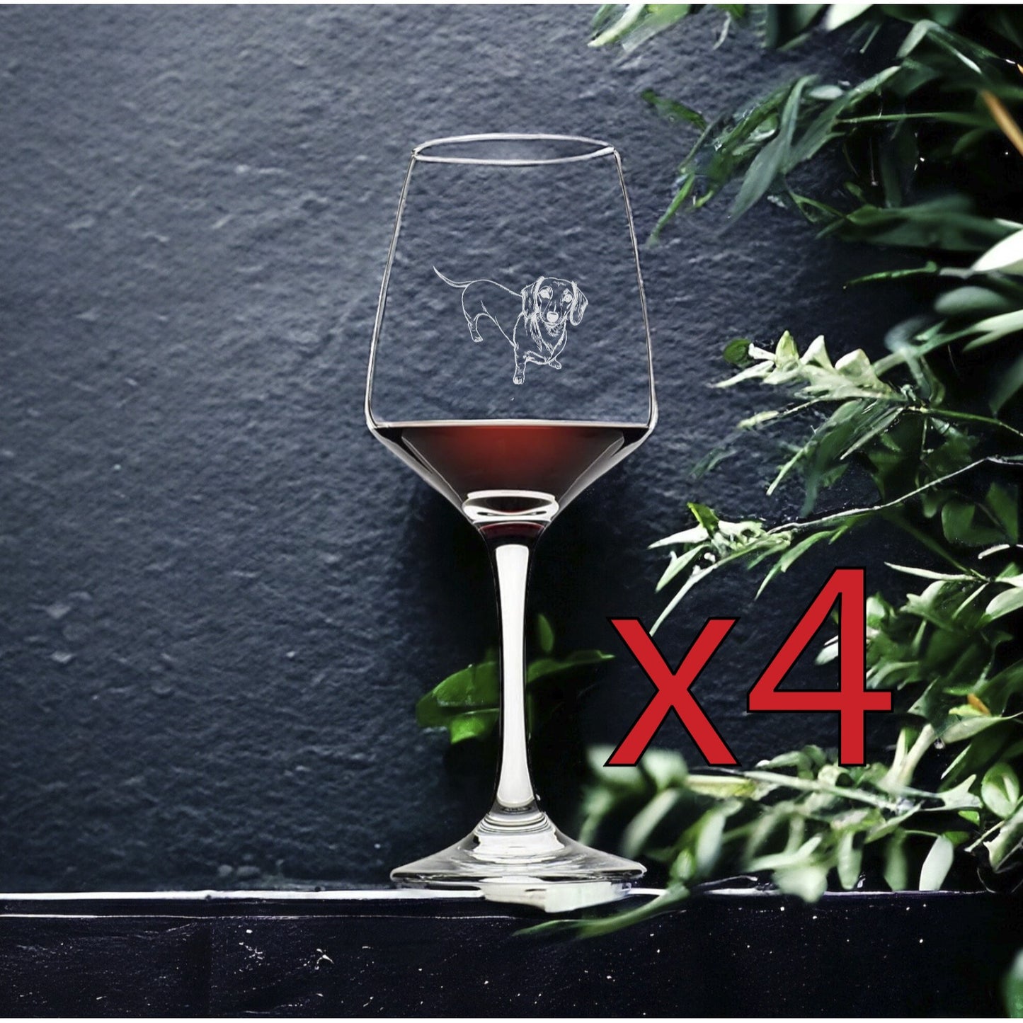 Dachshund Wine Glasses x4 Premium 12 Oz Personalize Weiner Dog Pet Gift NEW