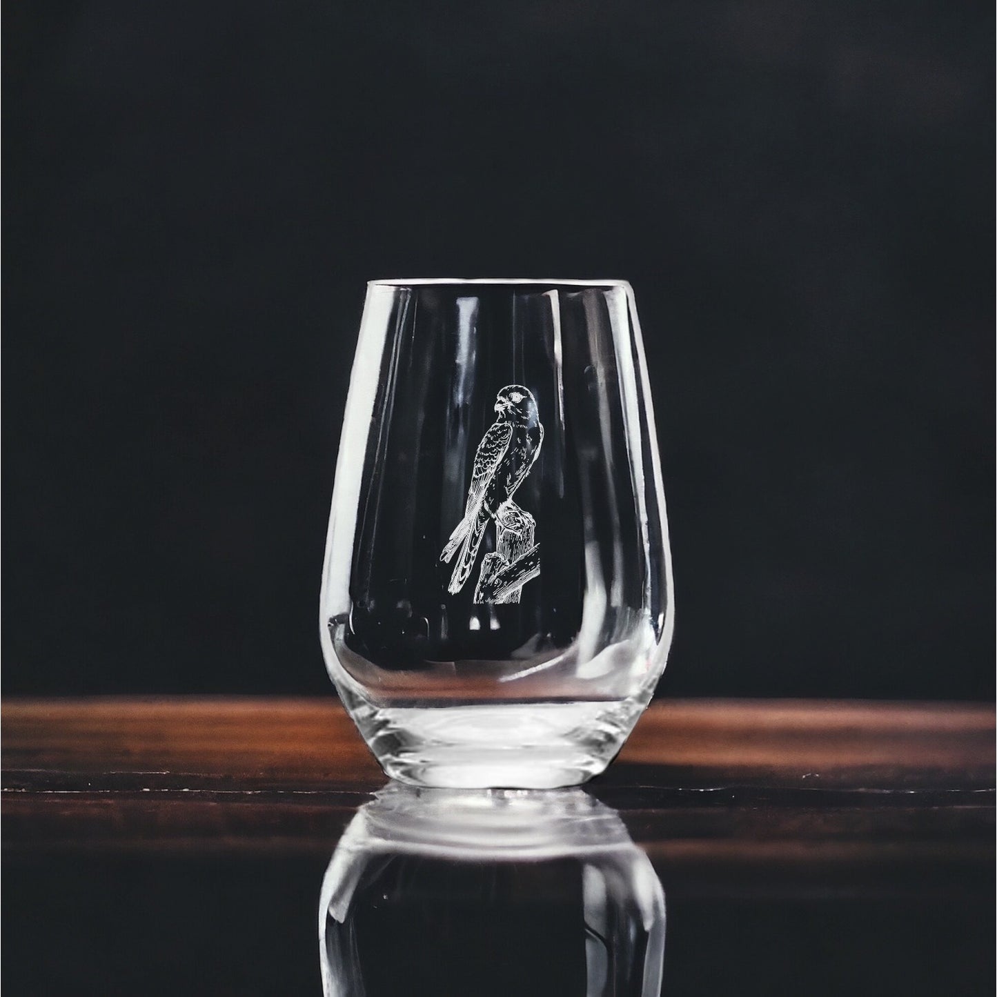 Falcon Stemless Wine Glasses x4 Premium 15 Oz Personalize Animal Bird Gift NEW