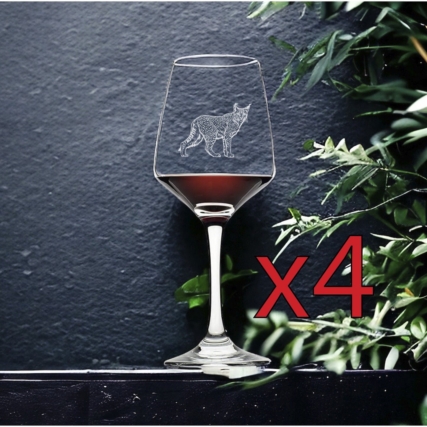 Lynx Wine Glasses x4 Premium 12 Oz Personalize Cat Wildlife Animal Gift NEW