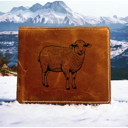 Sheep Leather Wallet Bifold Premium Quality Buffalo Animal Farm Lamb Gift NEW