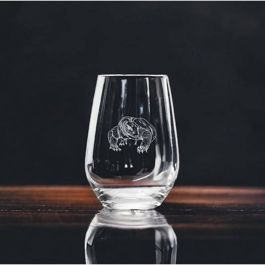 Komodo Dragon Stemless Wine Glasses x4 Premium 15 Oz Personalize Gift Lizard NEW