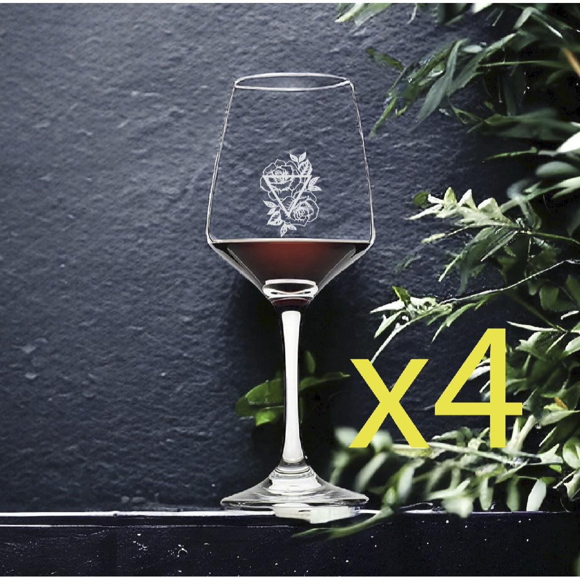 Rose Wine Glasses x4 Premium 12 Oz Personalize Flower Floral Triangle Art NEW