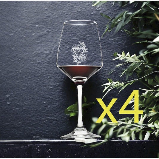 Rose Wine Glasses x4 Premium 12 Oz Personalize Flower Floral Triangle Art NEW