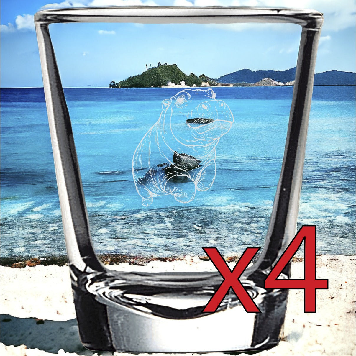 Hippo x4 Shot Glasses Spirit Liquor Party 2 Oz Premium Customize Animal Gift NEW