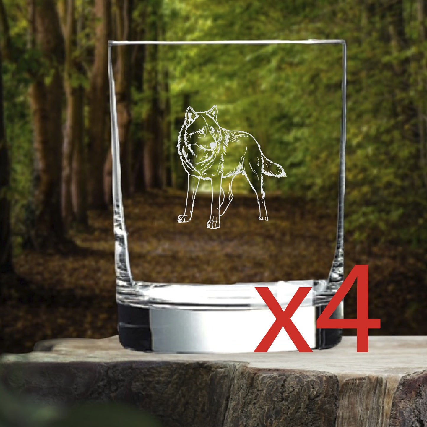 Wolf Whiskey Glasses x4 Double 14 Oz Premium Old Fashioned Animal Gift NEW