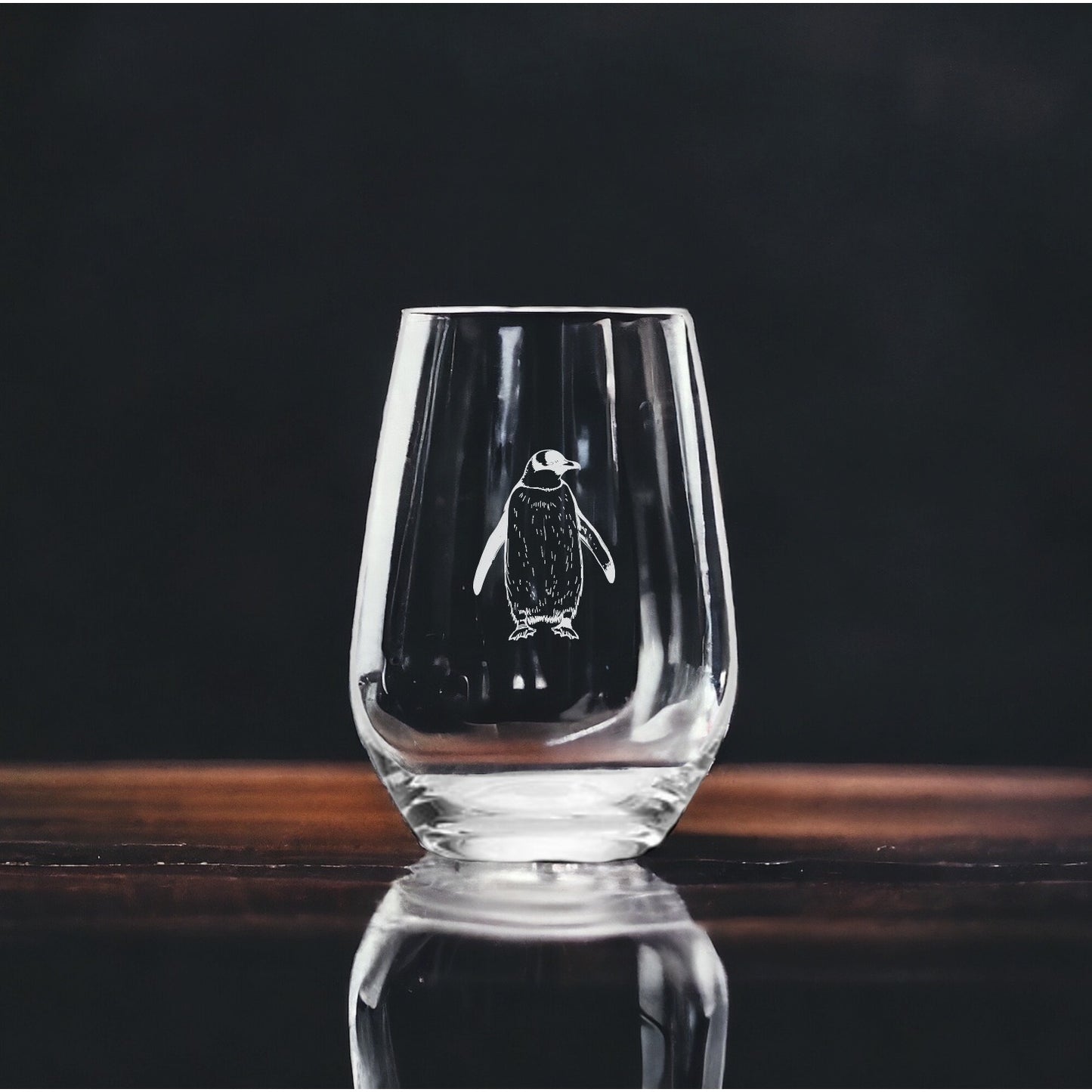 Penguin Stemless Wine Glasses x4 Premium 15 Oz Personalize Gift Animal NEW