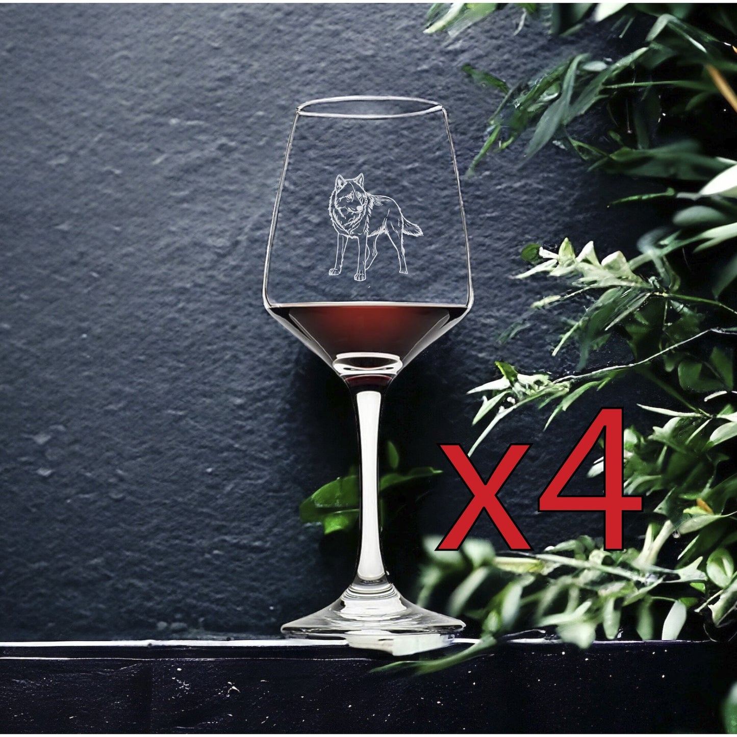 Wolf Wine Glasses x4 Premium 12 Oz Personalize Animal Outdoor Wildlife Gift NEW