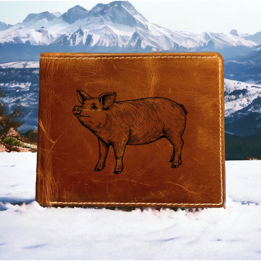 Pig Leather Wallet Bifold Premium Quality Buffalo Farm Animal Gift NEW