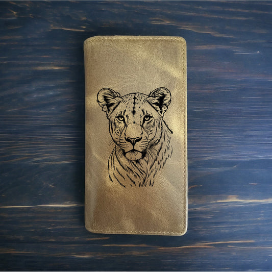 Lioness Rodeo Wallet Cowboy Western Buffalo Leather Premium Animal Big Cat NEW
