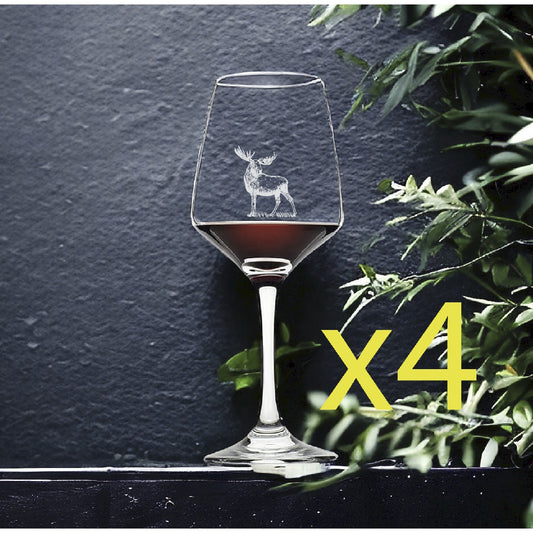 Moose Wine Glasses x4 Premium 12 Oz Personalize Outdoor Wildlife Nature NEW