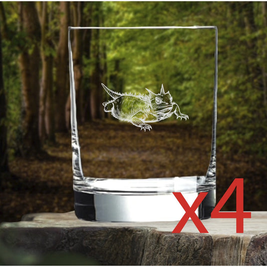 Horned Lizard Whiskey Glasses x4 Double 14 Oz Premium Old Fashioned Animal NEW