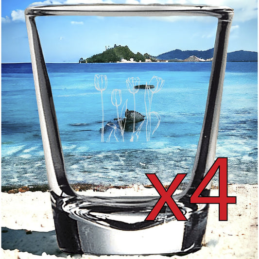 Tulips x4 Shot Glasses Spirit Liquor Party 2 Oz Premium Customize Flower NEW