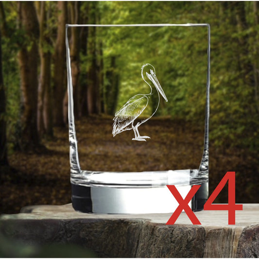 Pelican Whiskey Glasses x4 Double 14 Oz Premium Old Fashioned Bird Beach NEW