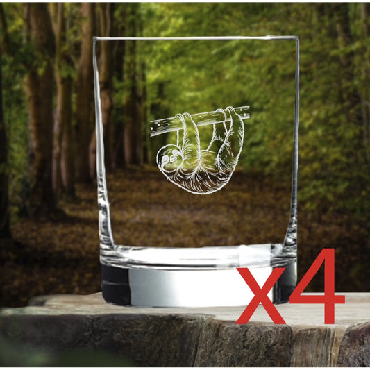 Sloth Whiskey Glasses x4 Double 14 Oz Premium Old Fashioned Animal Wild Gift NEW