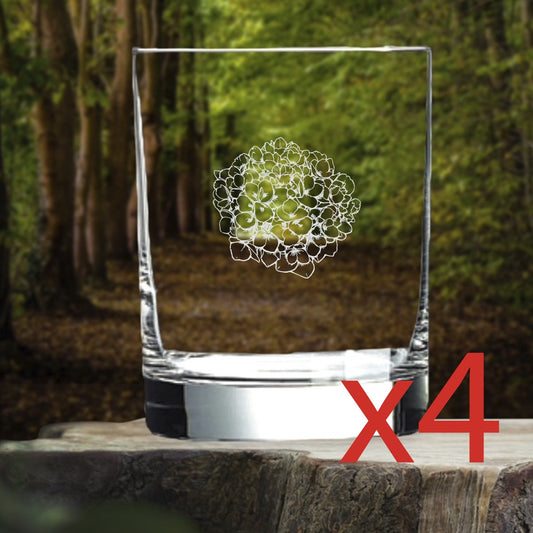 Hydrangea Whiskey Glasses x4 Double 14 Oz Premium Old Fashioned Flower Gift NEW