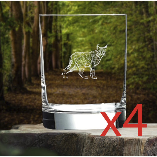Lynx Whiskey Glasses x4 Double 14 Oz Premium Old Fashioned Animal Gift Wild NEW