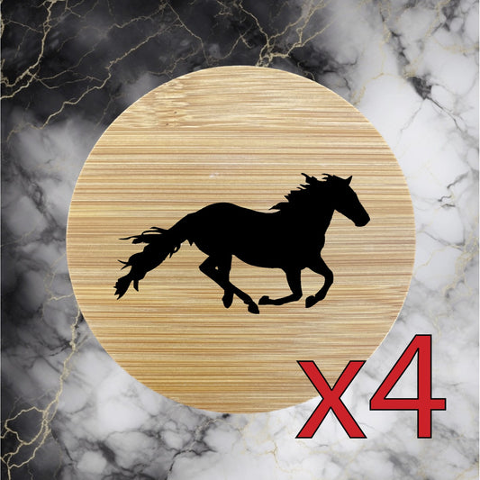 Mustang x4 Bamboo Coasters Drink Natural Wood Home Decor Lounge Horse Run NEW