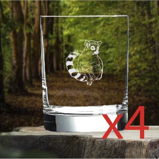 Lemur Whiskey Glasses x4 Double 14 Oz Premium Old Fashioned Animal Wild Gift NEW