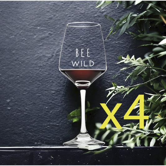 Bee Wild Wine Glasses x4 Premium 12 Oz Personalize Outdoor Nature Quote NEW